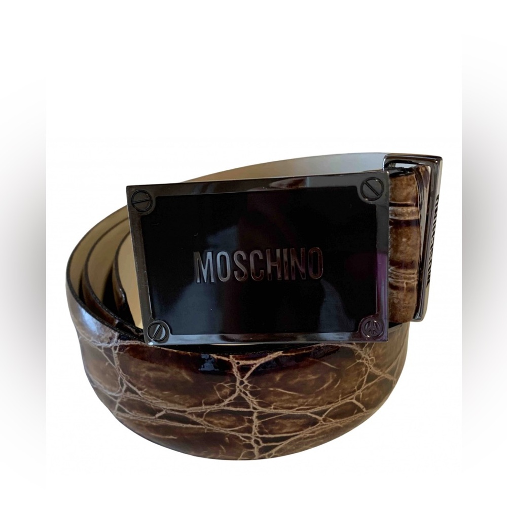 Moschino Embossed Leather Belt with Black Buckle Sz. Medium
